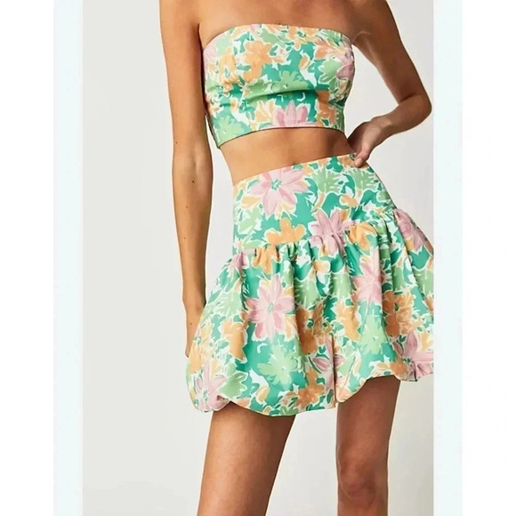 New Free People Lula Bubble Skirt Set Crop Strapless Mini Two Piece Large - Picture 3 of 16